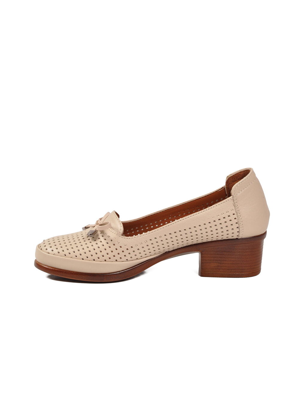Bej Hakiki Deri Kadın Topuklu Klasik Ayakkabı 70-1 Z-3