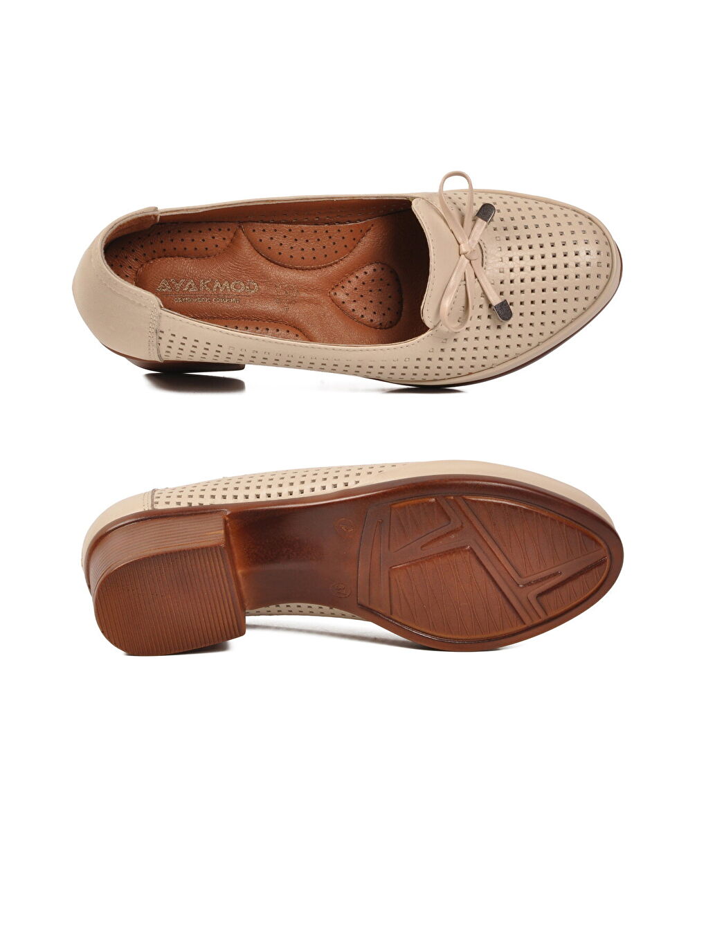 Bej Hakiki Deri Kadın Topuklu Klasik Ayakkabı 70-1 Z-4