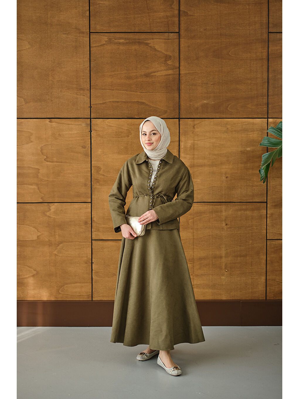 Kadın Bluz Kancalı Nubuk Takım Yeşil-4