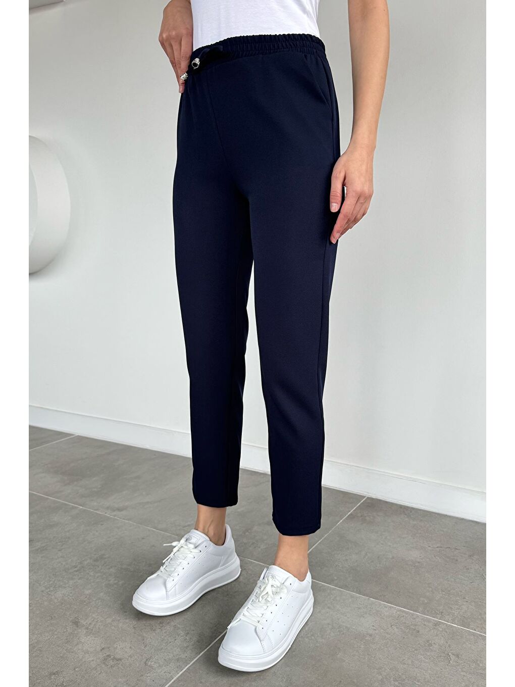 Lacivert Kadın Bel Lastikli Kumaş Pantolon-1