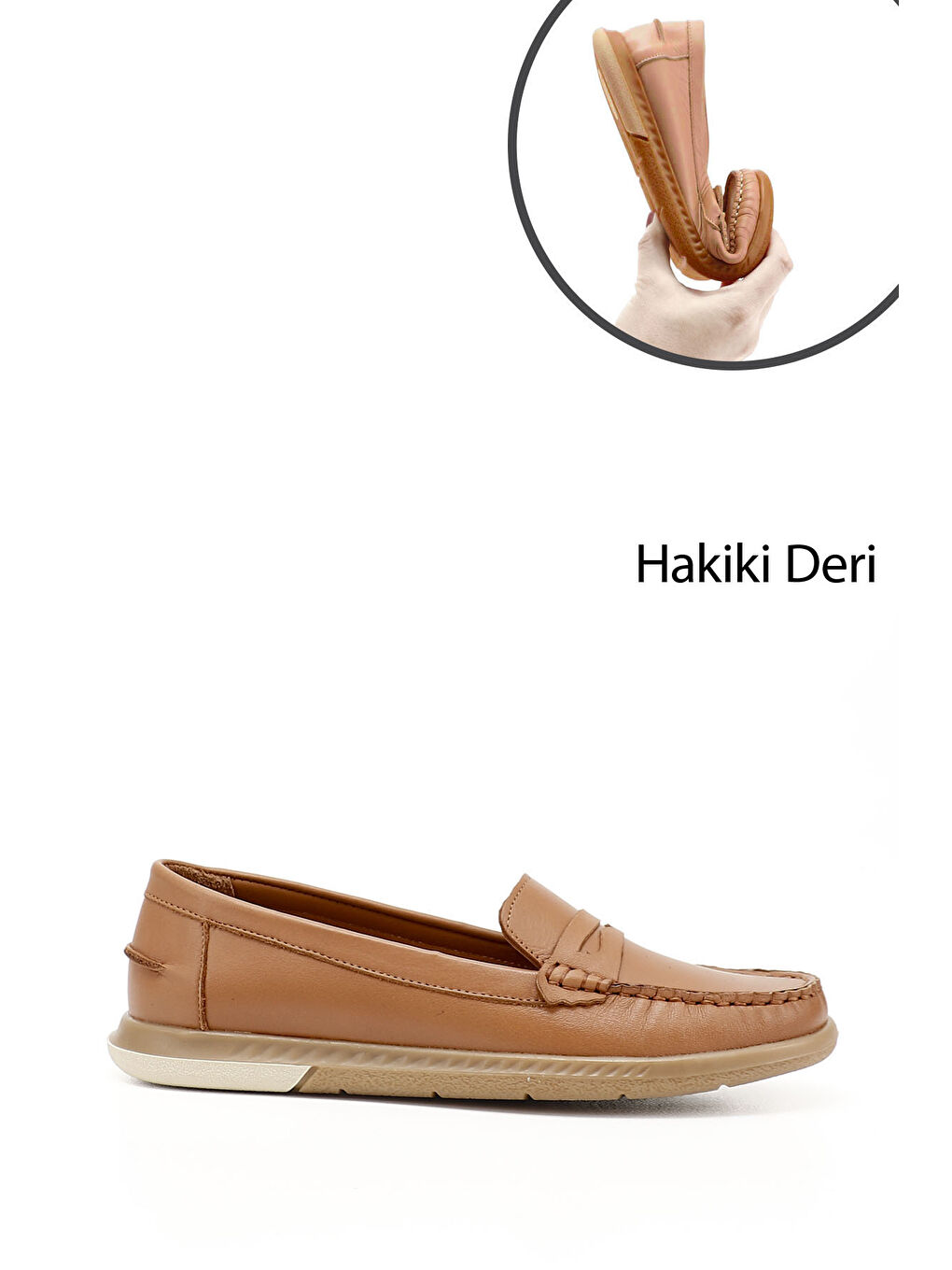 Kahverengi Kadın TABA Rok Hakiki Deri Comfort Loafer-1