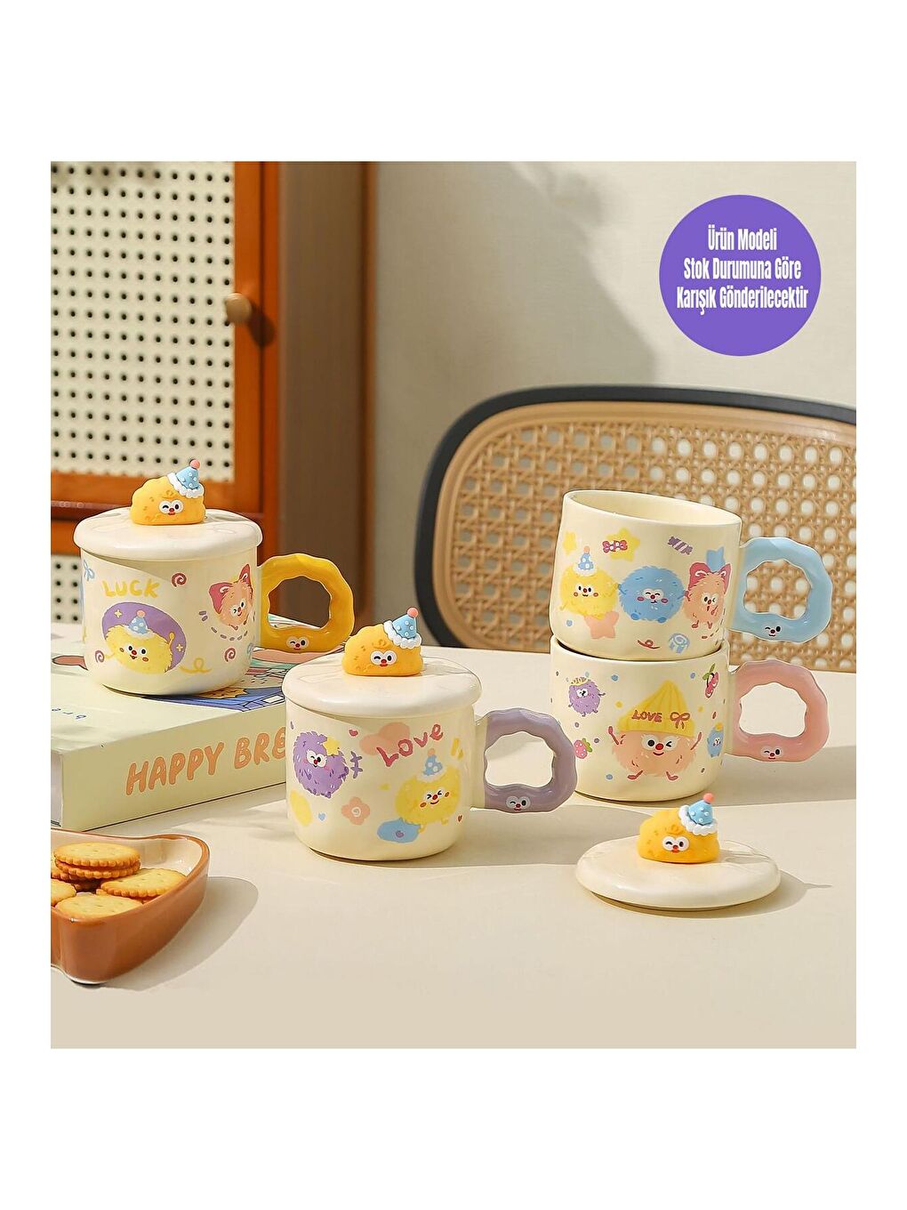 Karışık Neşeli Bulutlar Temalı Seramik Kupa