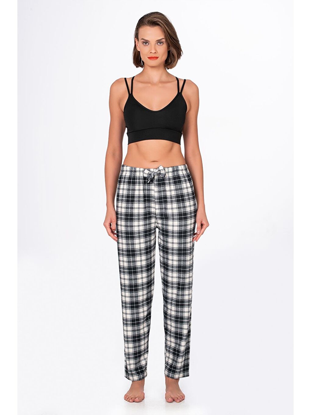 Kadın Süet Siyah Kareli Pijama Tek Alt