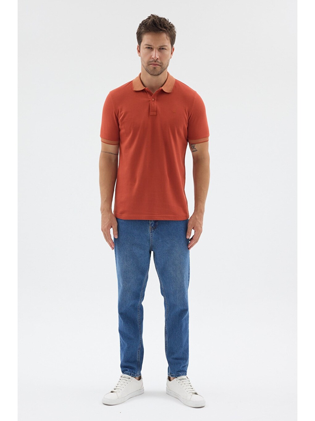 Kahverengi Tarçın Polo Yaka Pike Kısa Kol Slim Fit %100 Pamuk Tişört 1011260171-1