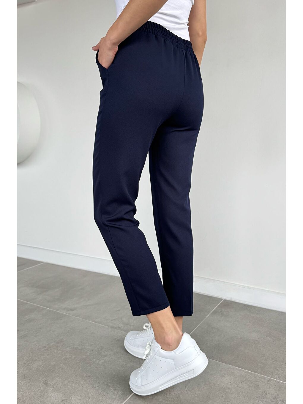 Lacivert Kadın Bel Lastikli Kumaş Pantolon-2