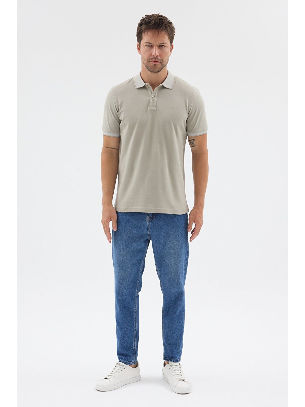 Haki Polo Yaka Pike Kısa Kol Slim Fit %100 Pamuk Tişört 1011260171-1