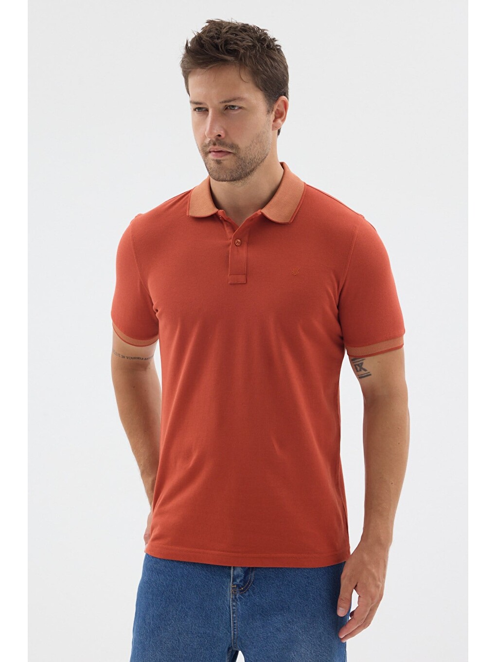 Kahverengi Tarçın Polo Yaka Pike Kısa Kol Slim Fit %100 Pamuk Tişört 1011260171-2
