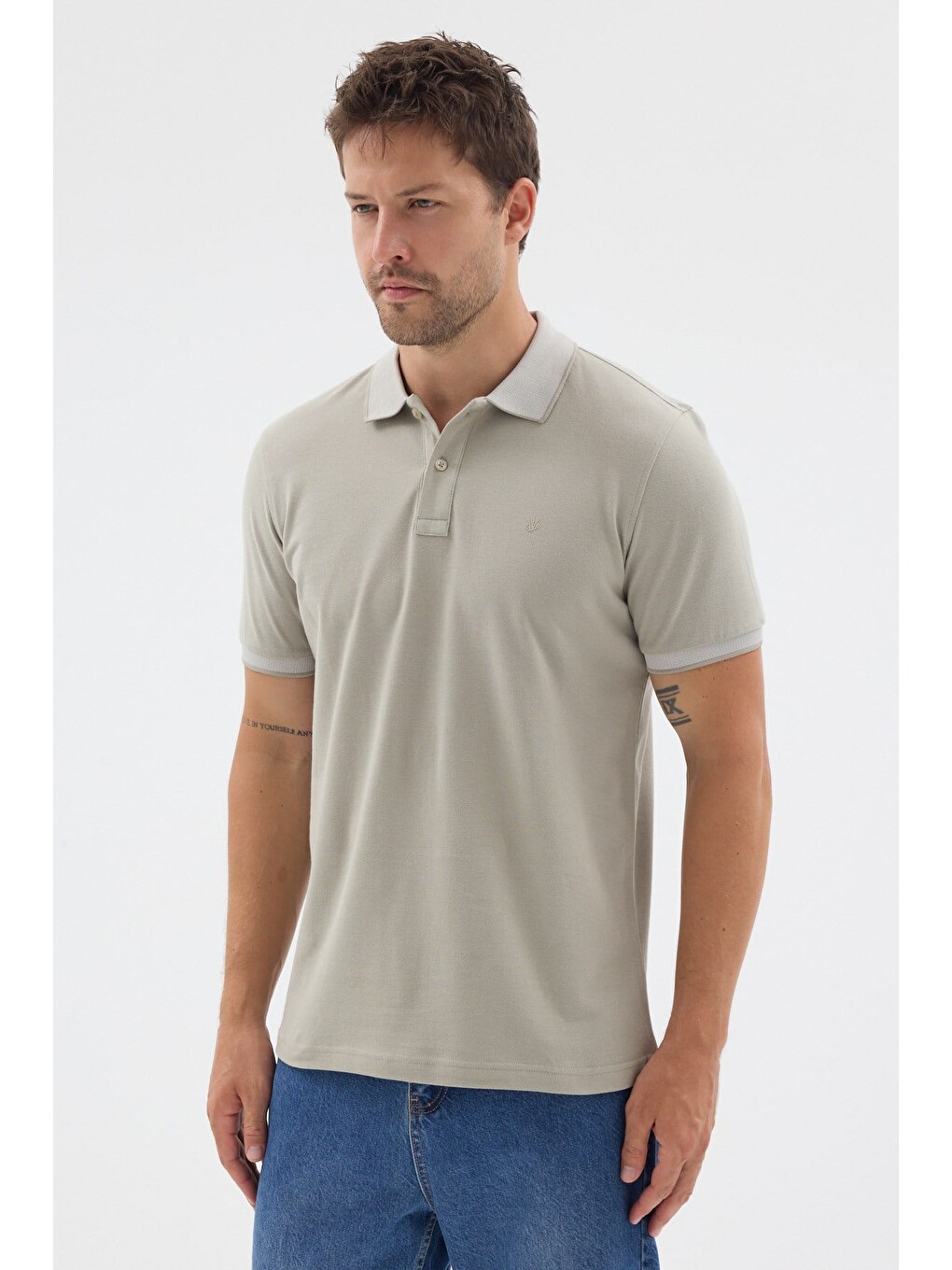 Haki Polo Yaka Pike Kısa Kol Slim Fit %100 Pamuk Tişört 1011260171-2