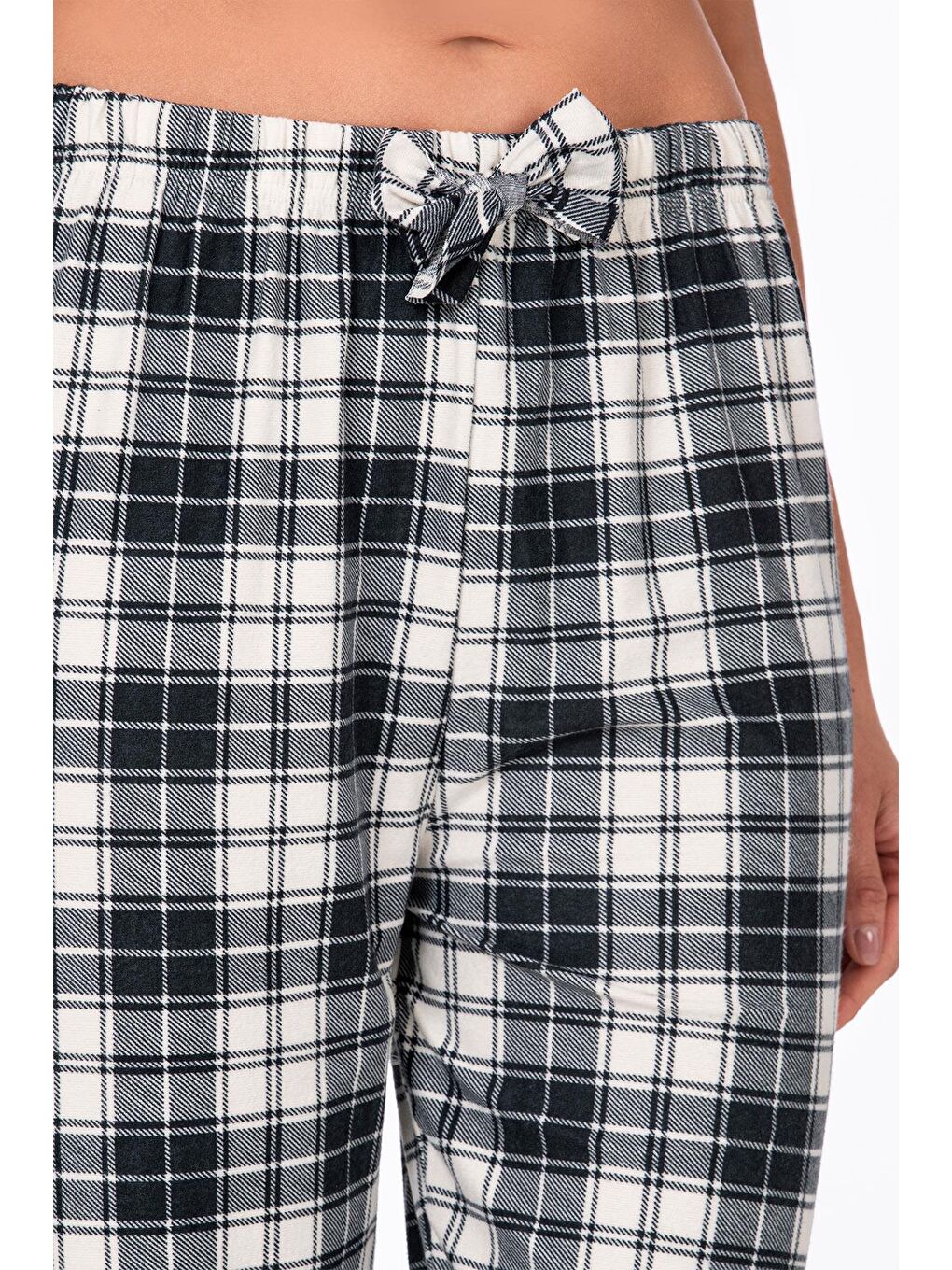 Kadın Süet Siyah Kareli Pijama Tek Alt-1