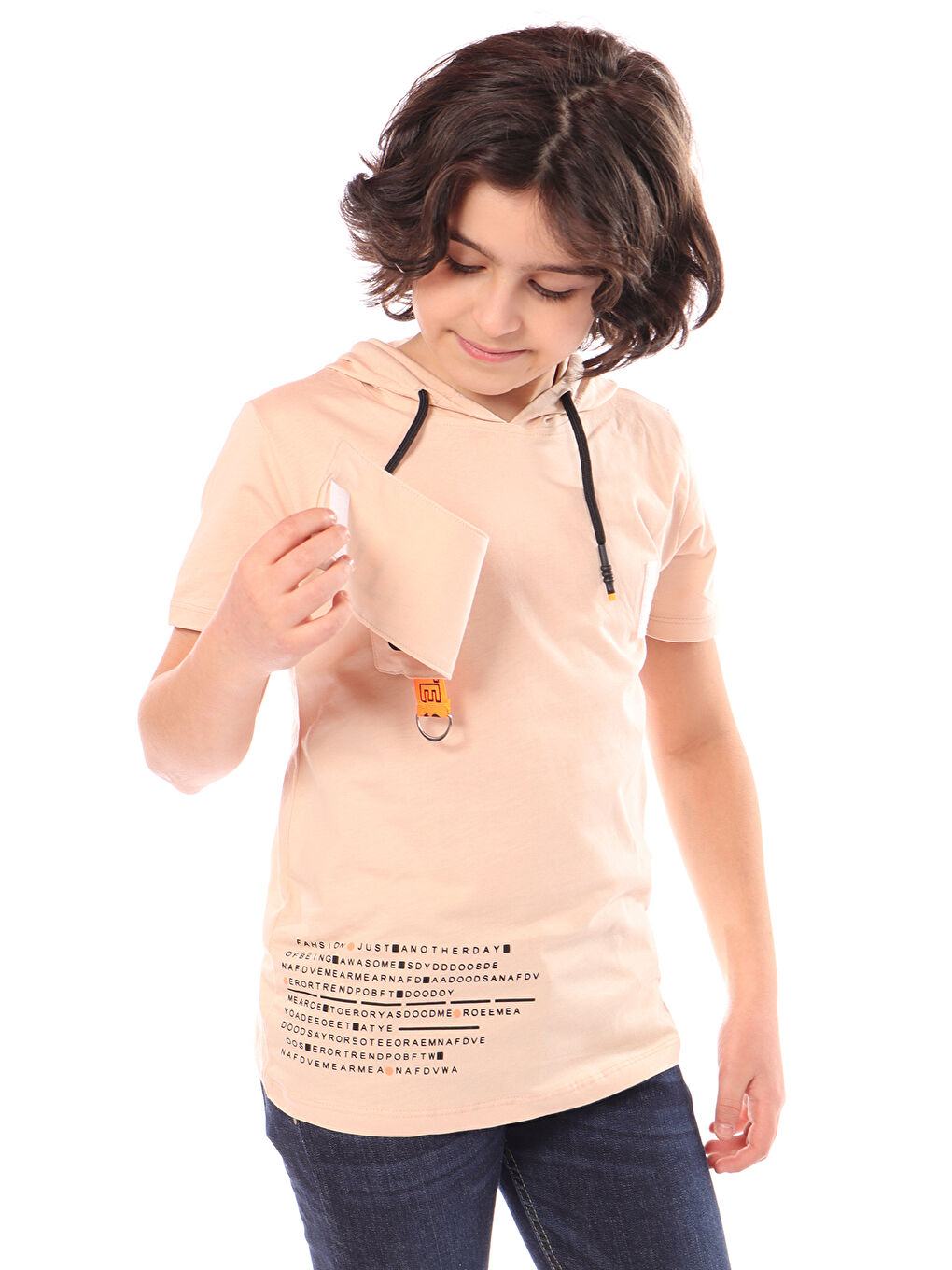 Bej Erkek Çocuk Baskılı Tişört-1