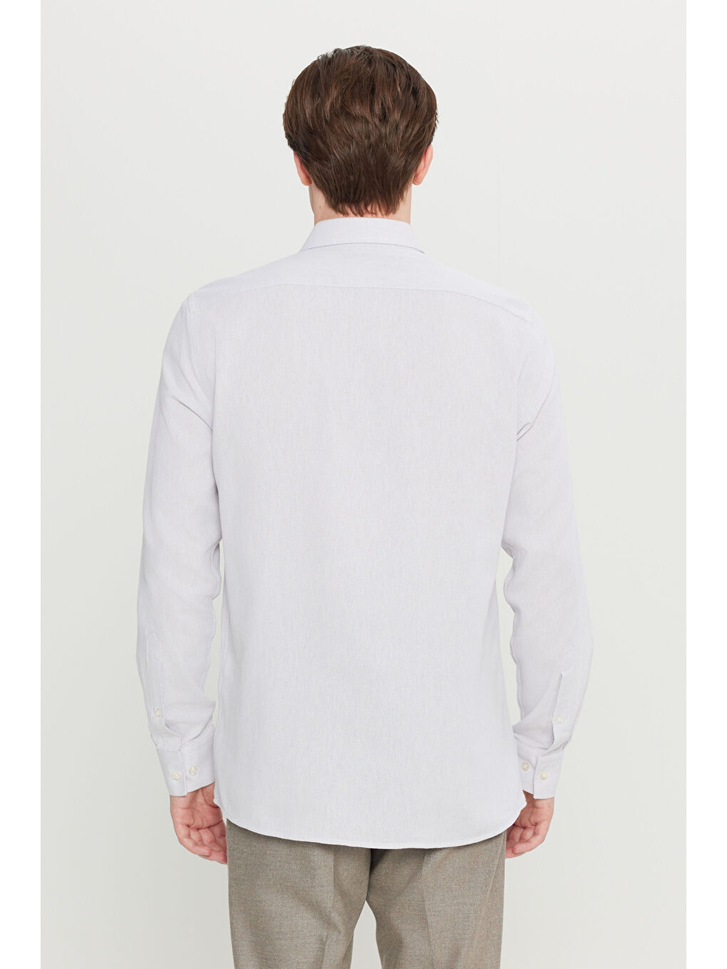 Erkek Gri %100 Pamuk Tailored Slim Fit Dar Kesim Klasik Yaka Armürlü Gömlek-4