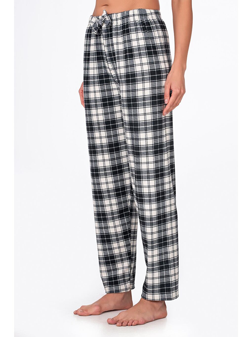 Kadın Süet Siyah Kareli Pijama Tek Alt-3