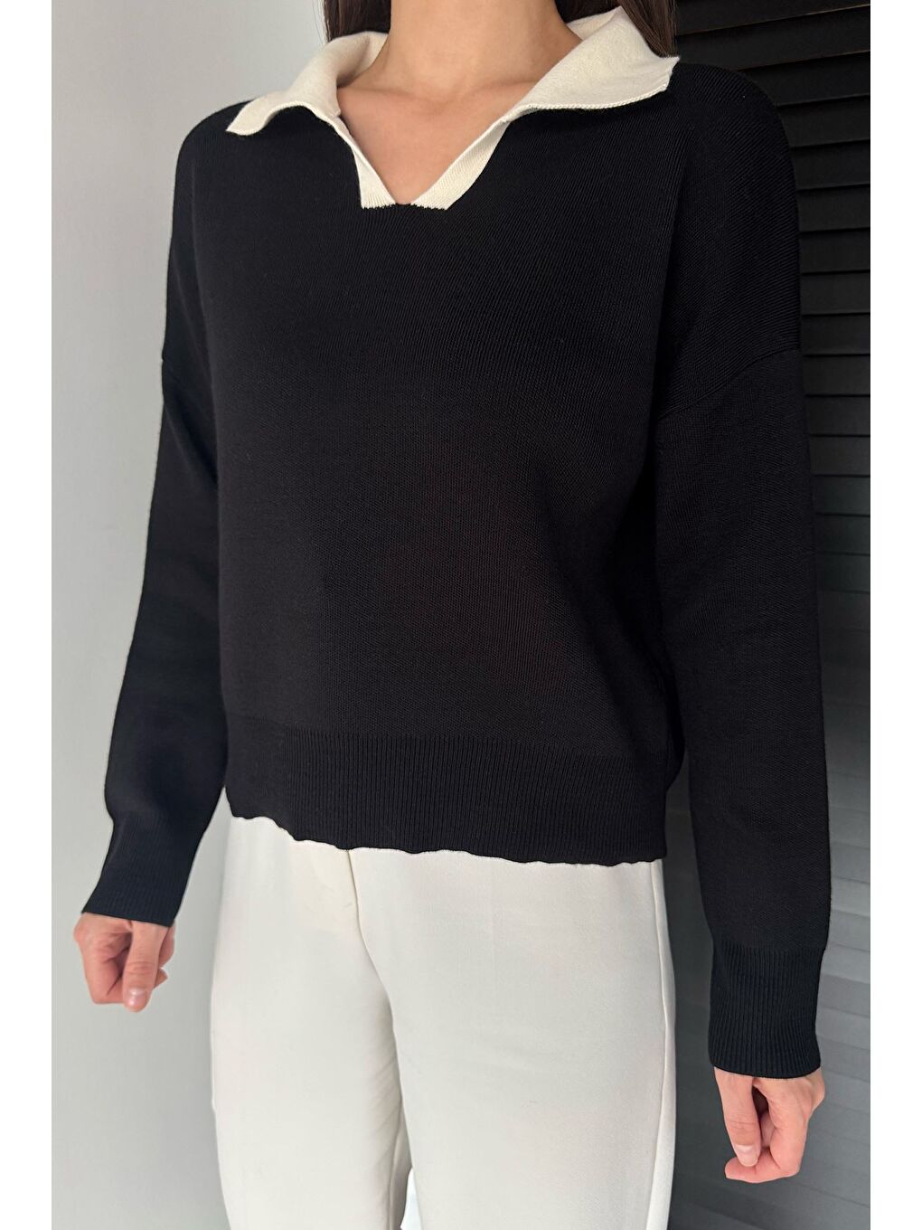 Siyah Polo Yaka Salaş Triko Bluz (s,m,l,xl Uyumludur)-2