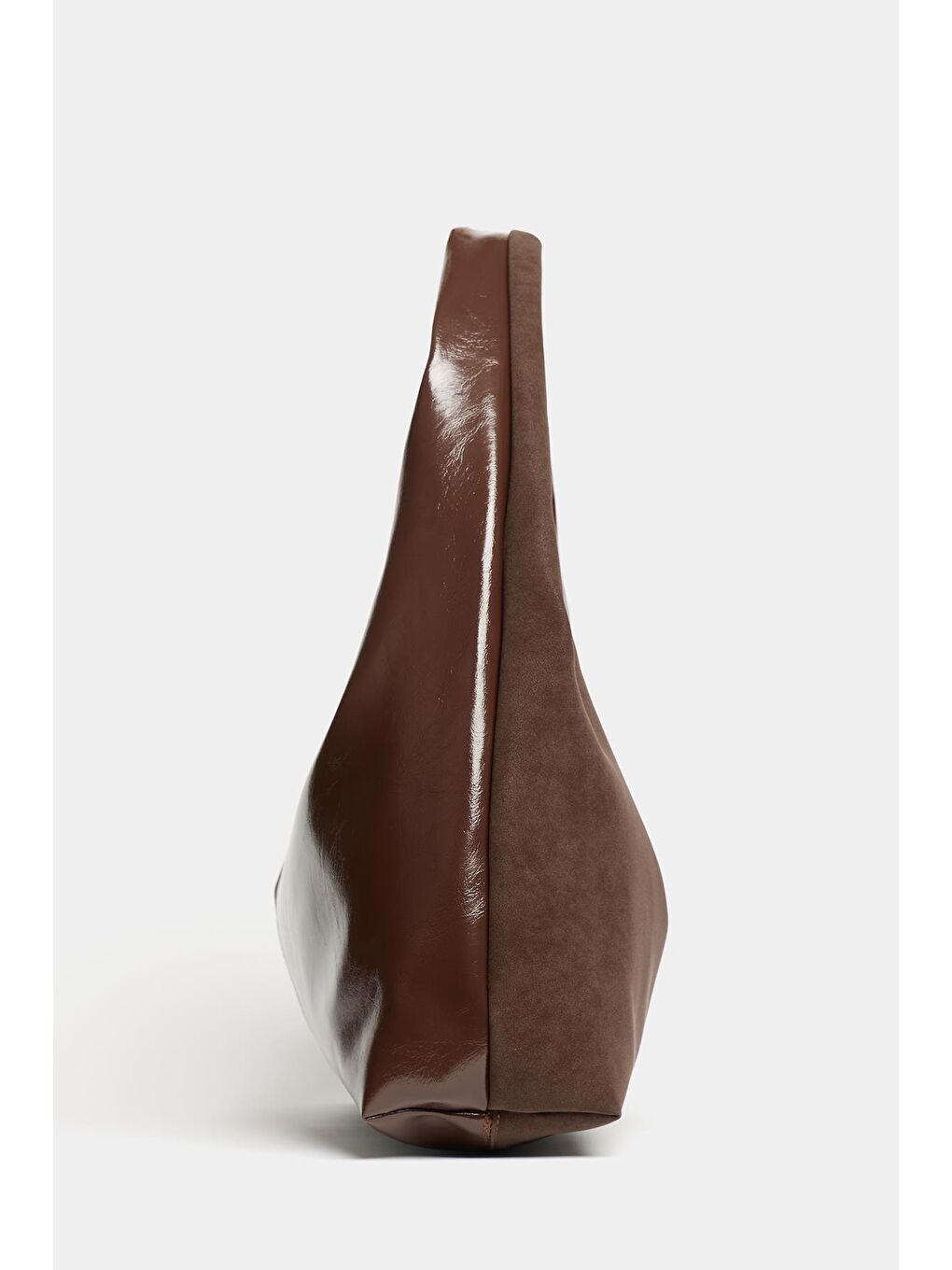 Kadın Kahverengi Süet Ve Rugan Kontrast Tasarım Shopper Omuz Çantası – Yumuşak Form Vintage Model-3