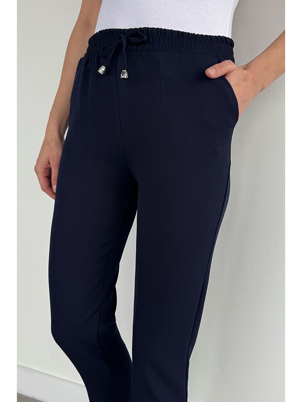 Lacivert Kadın Bel Lastikli Kumaş Pantolon-3