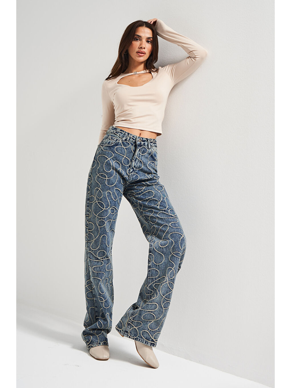 Mavi Kadın T.Kot Rengi 3w5-32 Straight Fit Yüksek Bel Nakış Özellikli Kumaş Tasarım Denim Jean-1