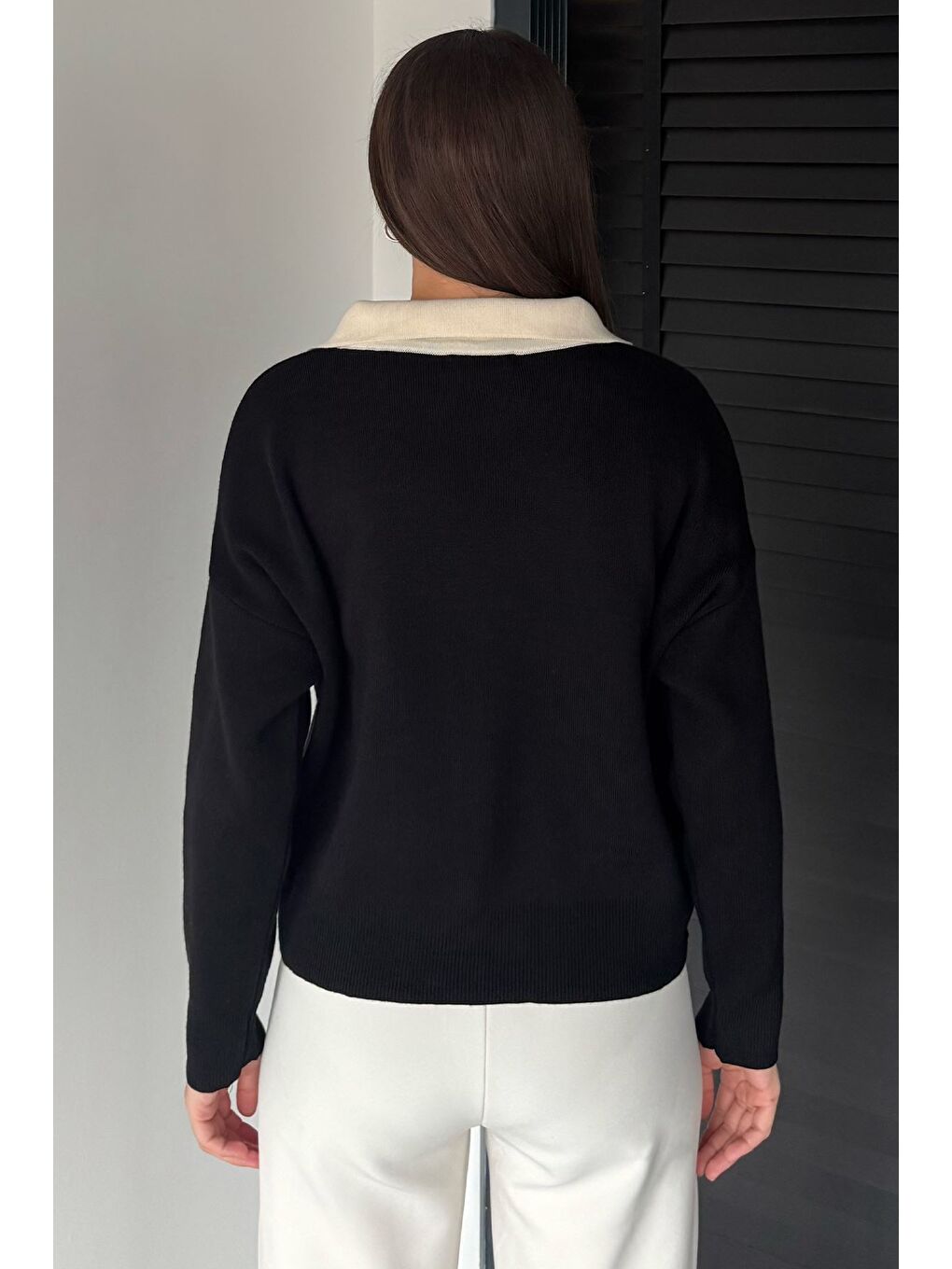 Siyah Polo Yaka Salaş Triko Bluz (s,m,l,xl Uyumludur)-3