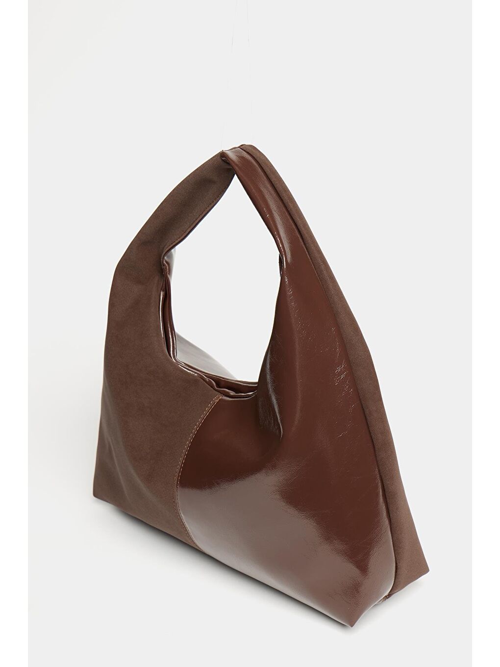 Kadın Kahverengi Süet Ve Rugan Kontrast Tasarım Shopper Omuz Çantası – Yumuşak Form Vintage Model-4