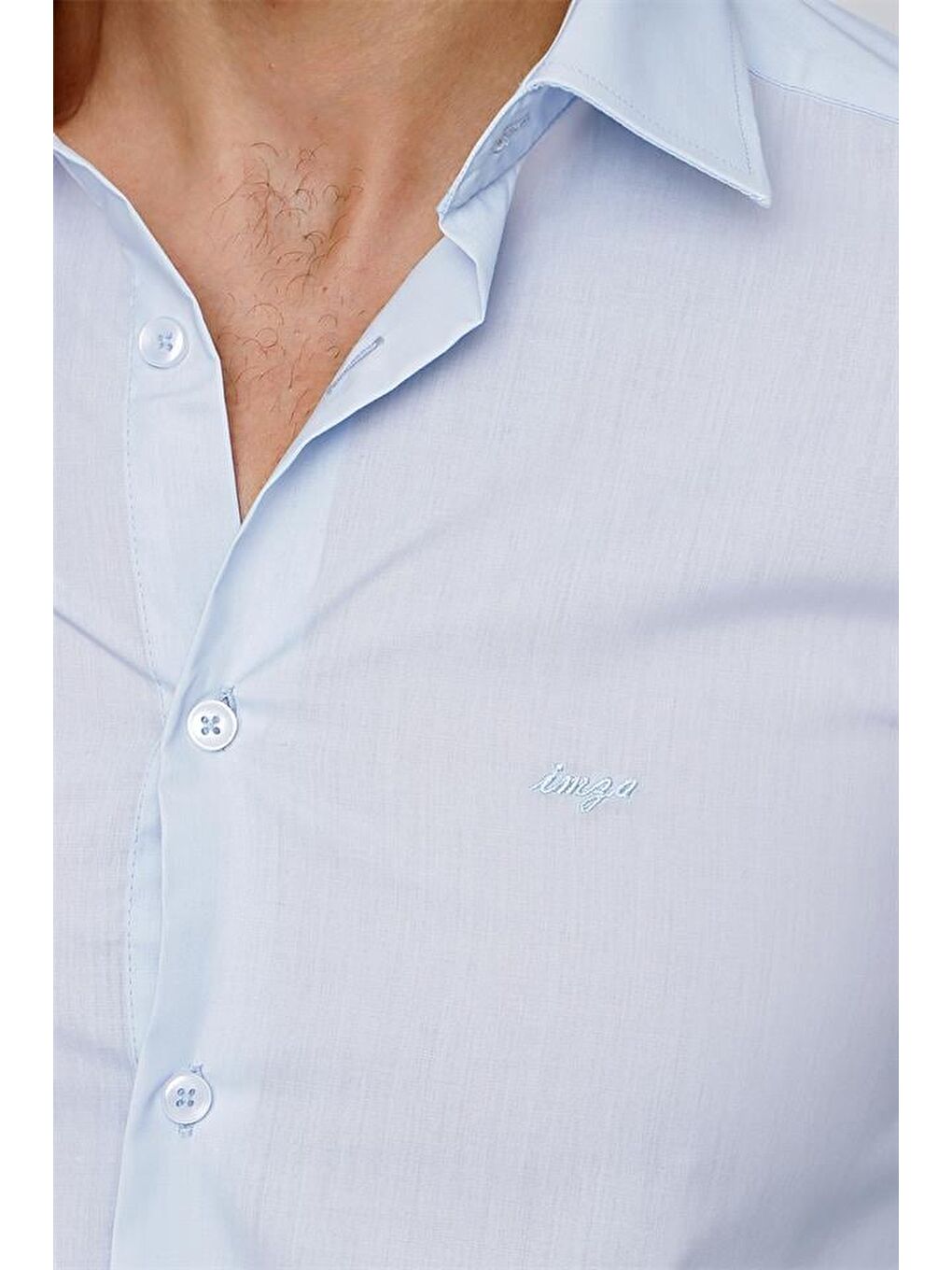 Mavi Uzun Kol Sert Yaka  Slim Fit Dar Kesim Klasik Gömlek 1004220228-5