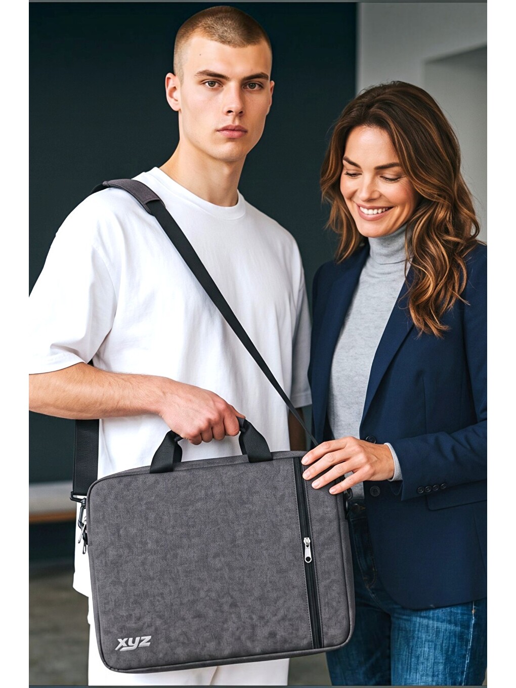 Xyz Serisi Xyz-t24 15.6 Uyumlu Unisex Macbook Laptop Notebook El Ve Omuz Çantası Gri-3