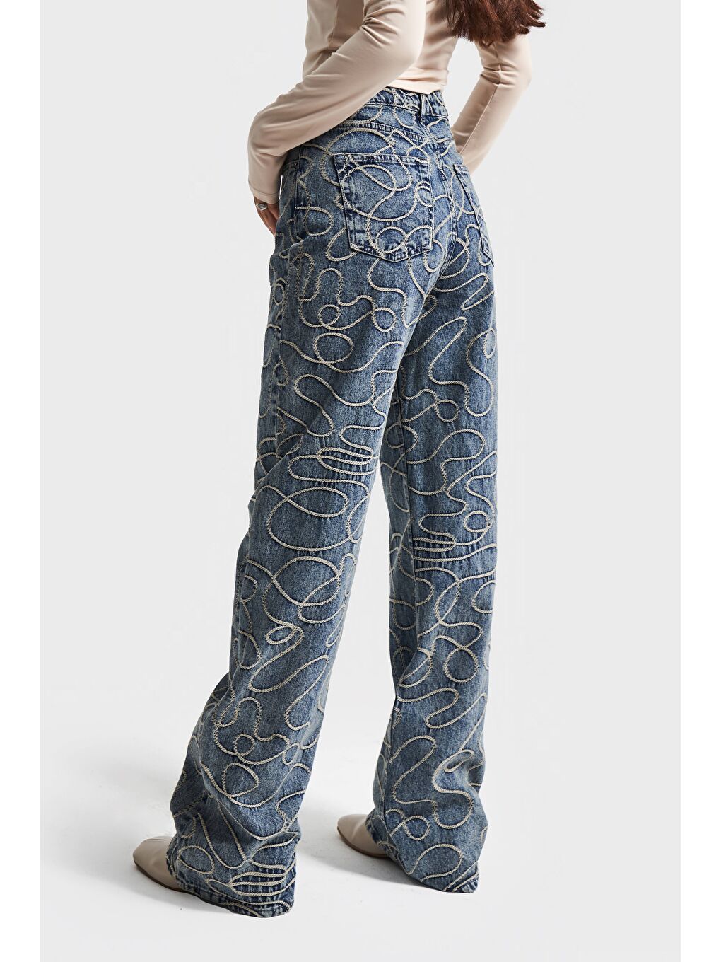Mavi Kadın T.Kot Rengi 3w5-32 Straight Fit Yüksek Bel Nakış Özellikli Kumaş Tasarım Denim Jean-3