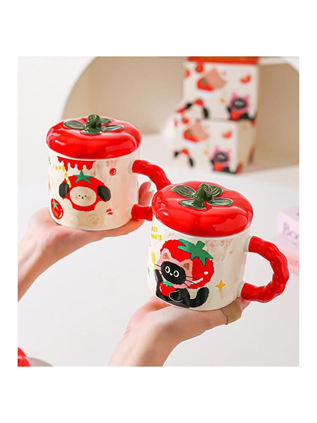 Karışık Domates Dostlar Temalı Seramik Kupa-3