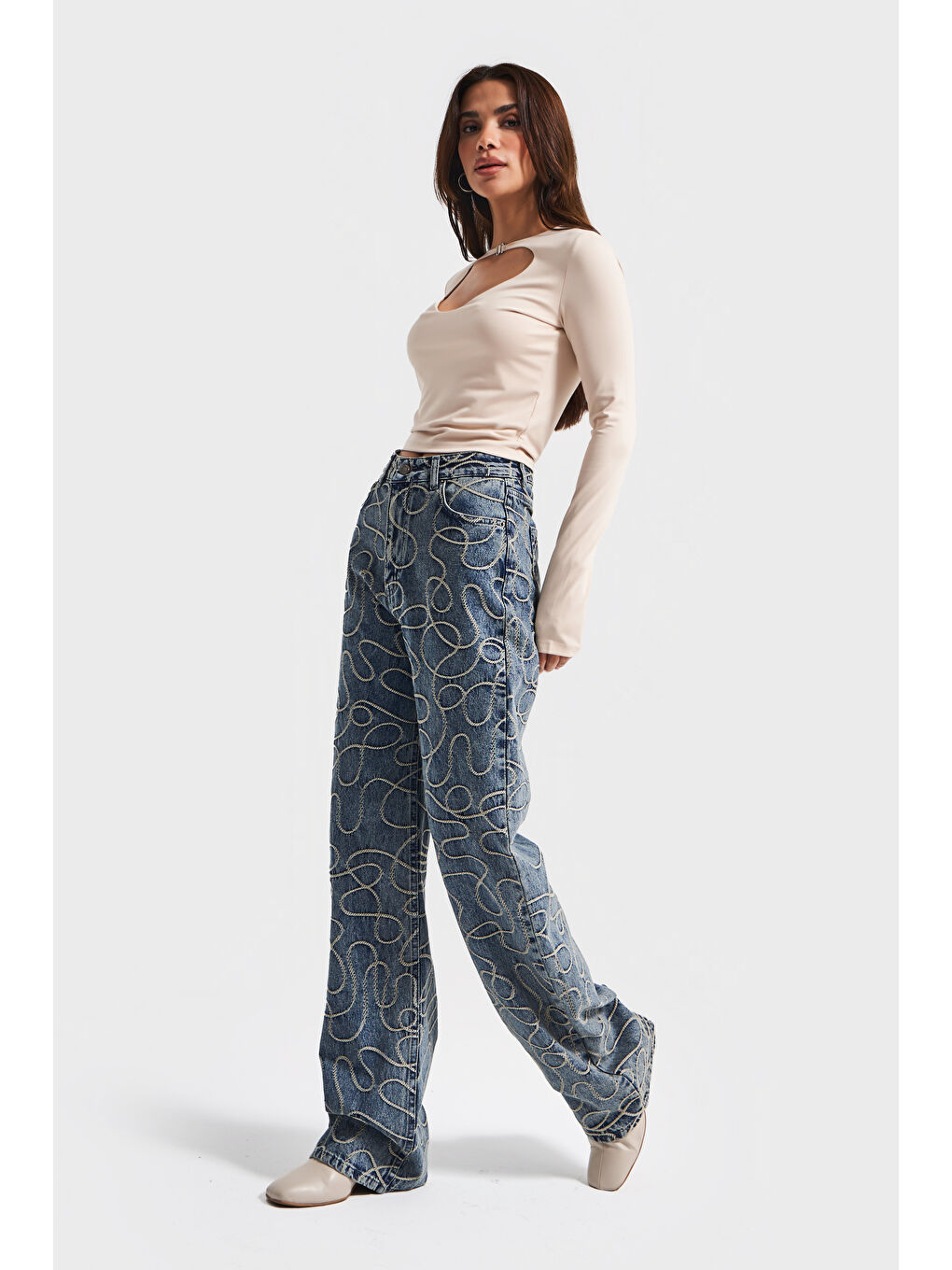 Mavi Kadın T.Kot Rengi 3w5-32 Straight Fit Yüksek Bel Nakış Özellikli Kumaş Tasarım Denim Jean-4