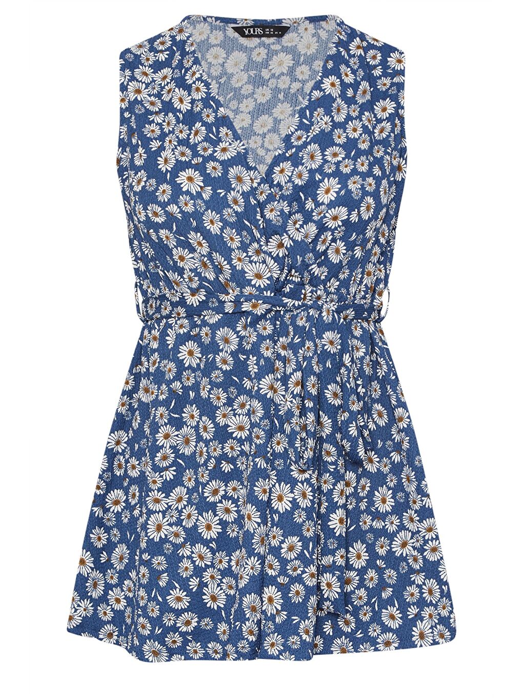 Mavi Büyük Beden V Yaka Sıfır Kol Çiçek Desenli Kuşaklı Anvelop Bluz 322681-5