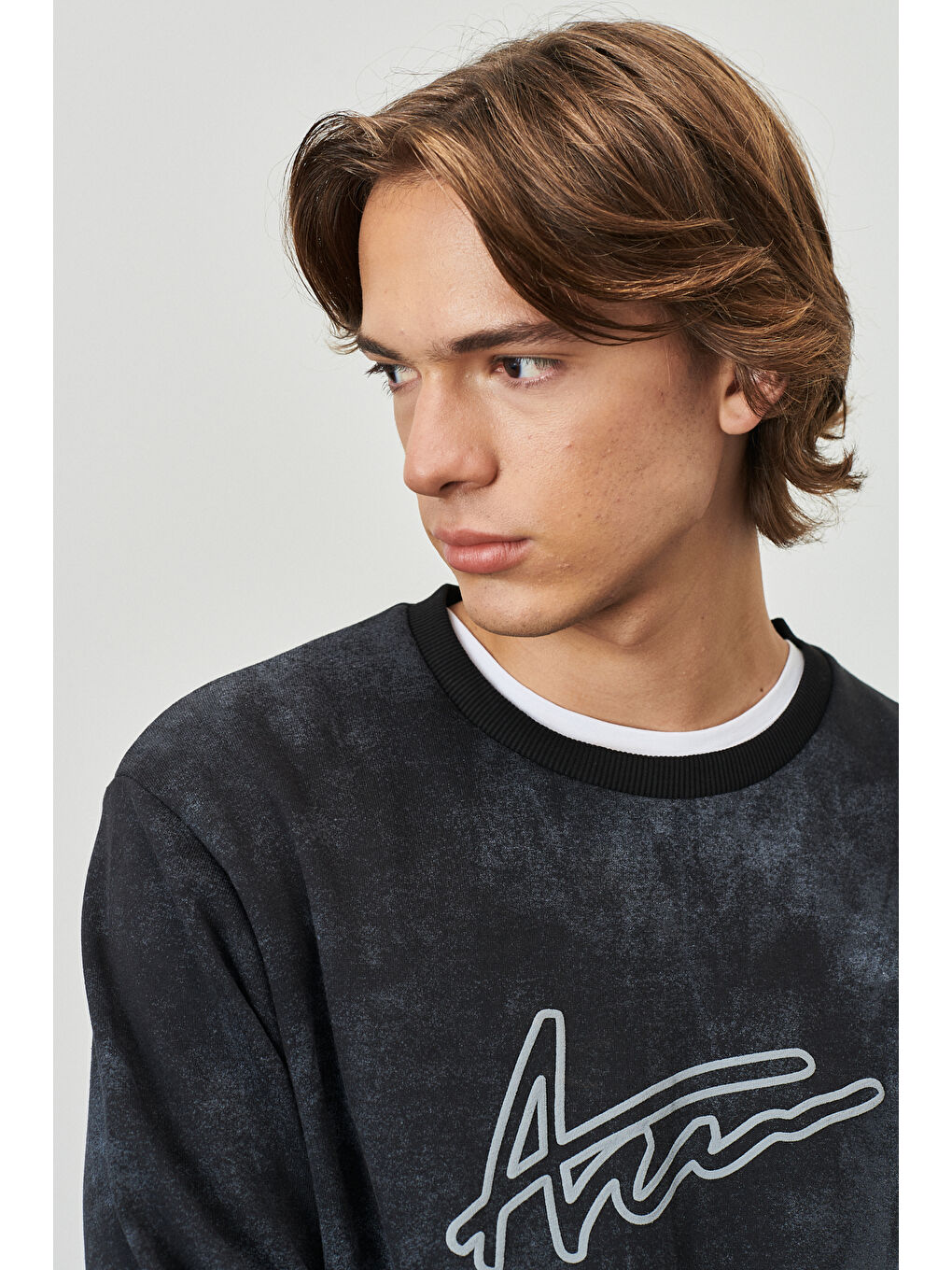 Erkek Antrasit-Melanj Standart Fit Normal Kesim Bisiklet Yaka Tişört-1