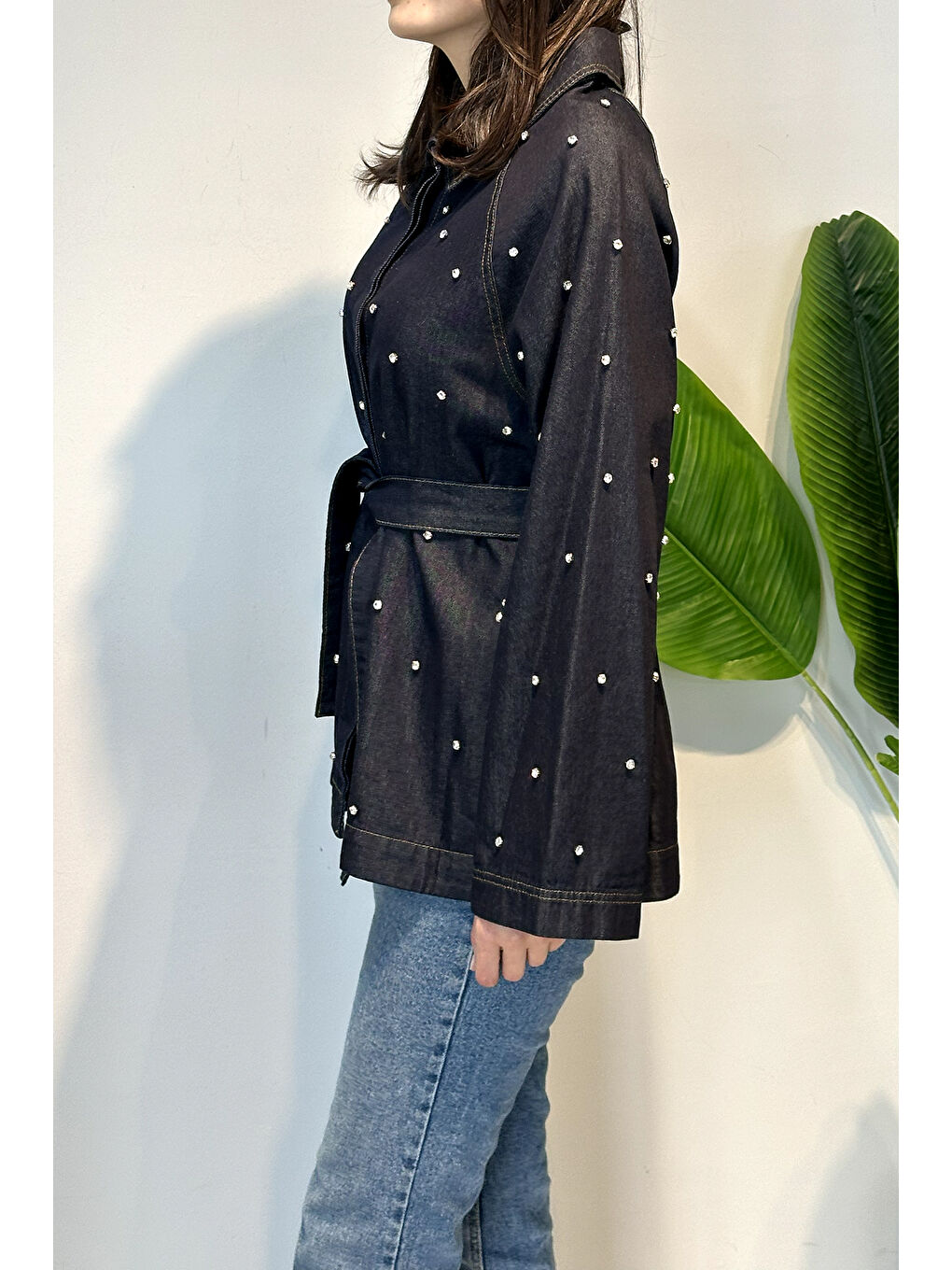 Taş Detaylı Gömlek Ceket 7439 Lacivert-1