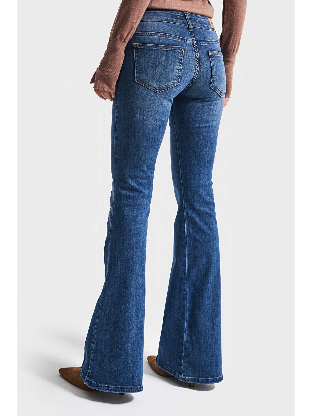Kadın Koyu Mavi Renk 2w5-5 Midrise Flare Fit Esnek Elastan Kumaş Orta Bel Denim Jean-3