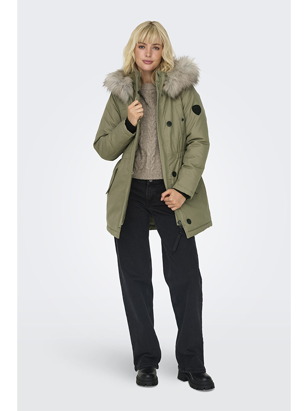 Only Haki Onliris Regular Fit Çıkarılabilir Kapüşonlu Kadın Parka 15304625 - 3