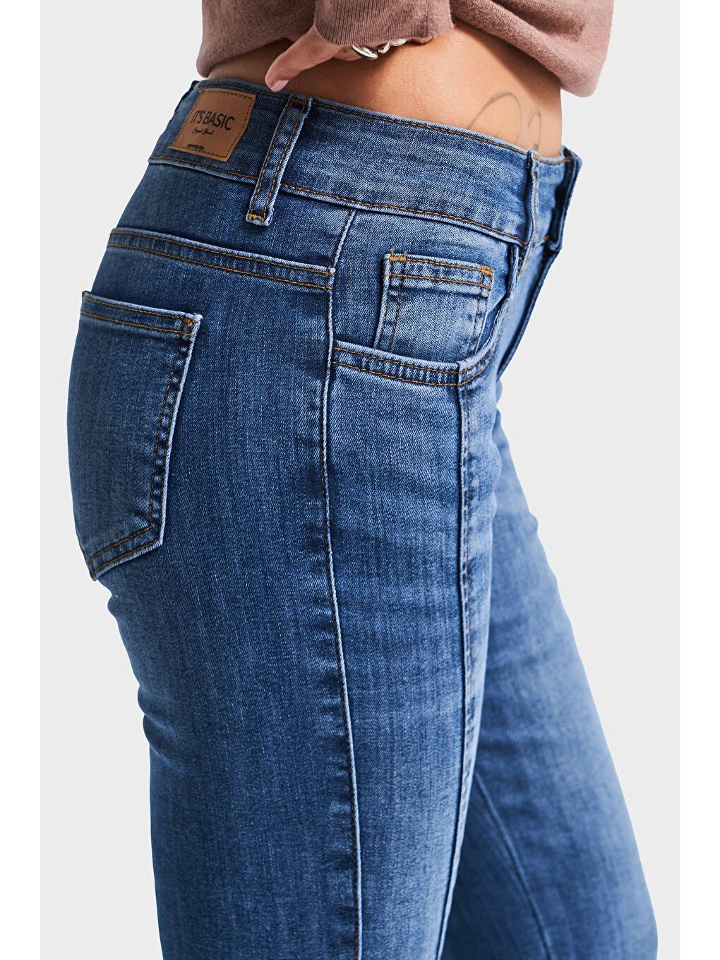 Kadın Koyu Mavi Renk 2w5-5 Midrise Flare Fit Esnek Elastan Kumaş Orta Bel Denim Jean-4