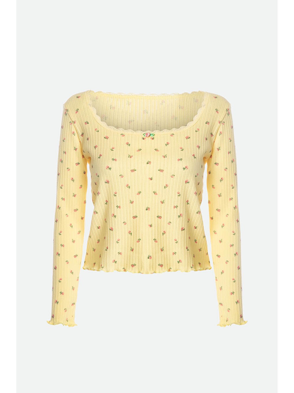 Kahverengi Kadın Kare Dantel Yaka Baby Overloklu Fiyonk Detaylı Pijama Takımı-1