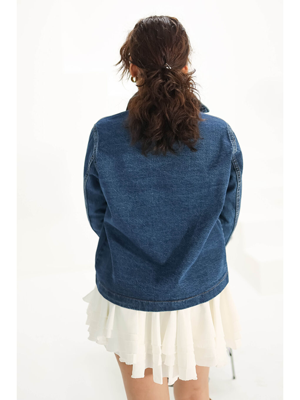 Cepli Kısa Jean Ceket Koyu Mavi   26577-3