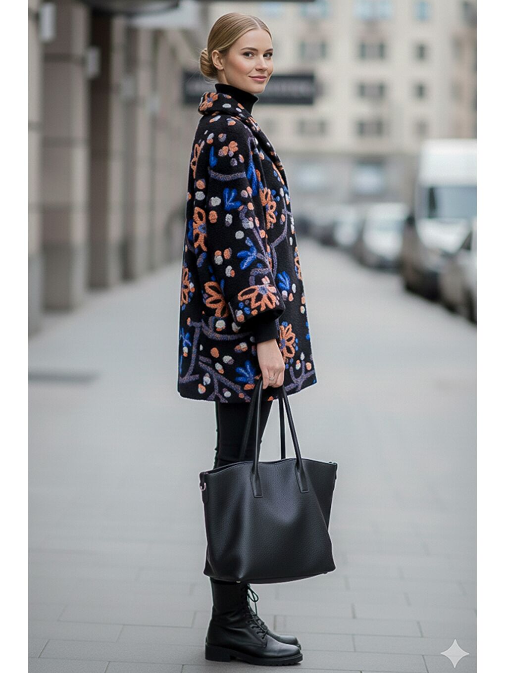 İtalyan Siyah Uzun Kol Desenli Düğmeli Cepli Casual Keçe Kumaş Oversize Dokuma Ceket 80 80-2