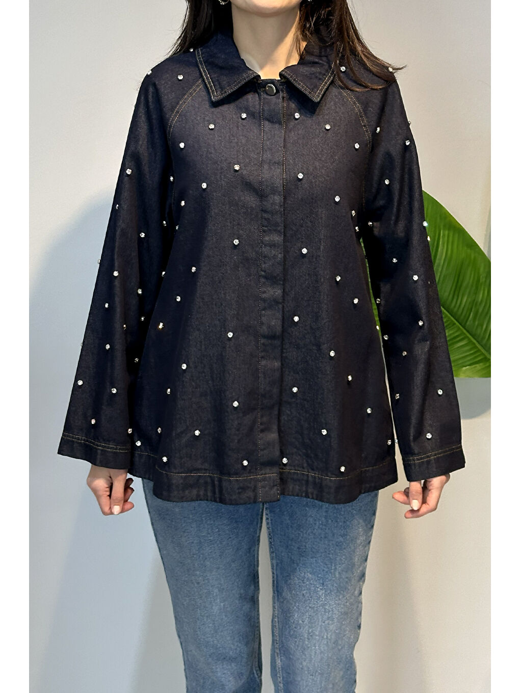 Taş Detaylı Gömlek Ceket 7439 Lacivert-2