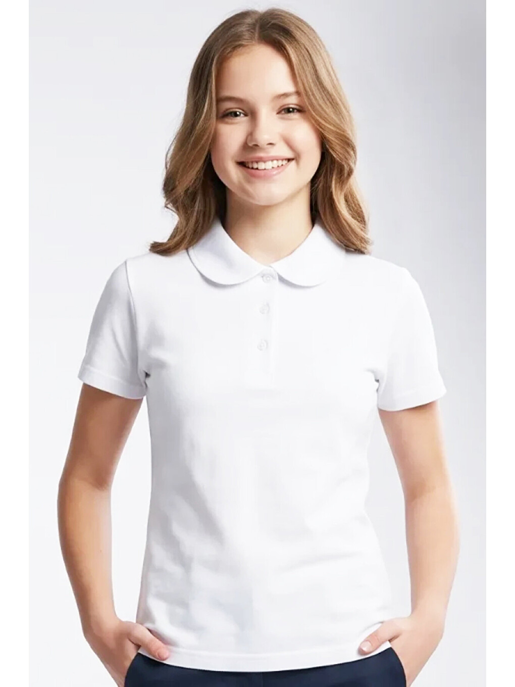 Beyaz Kız Çocuk 2'li T-shirt %100 Pamuk Ve Okul Tarz 5-16 Yaş 12723at