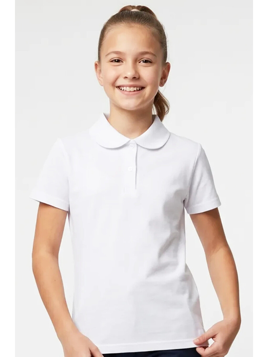 Beyaz Kız Çocuk 2'li T-shirt %100 Pamuk Ve Okul Tarz 5-16 Yaş 12723at-1