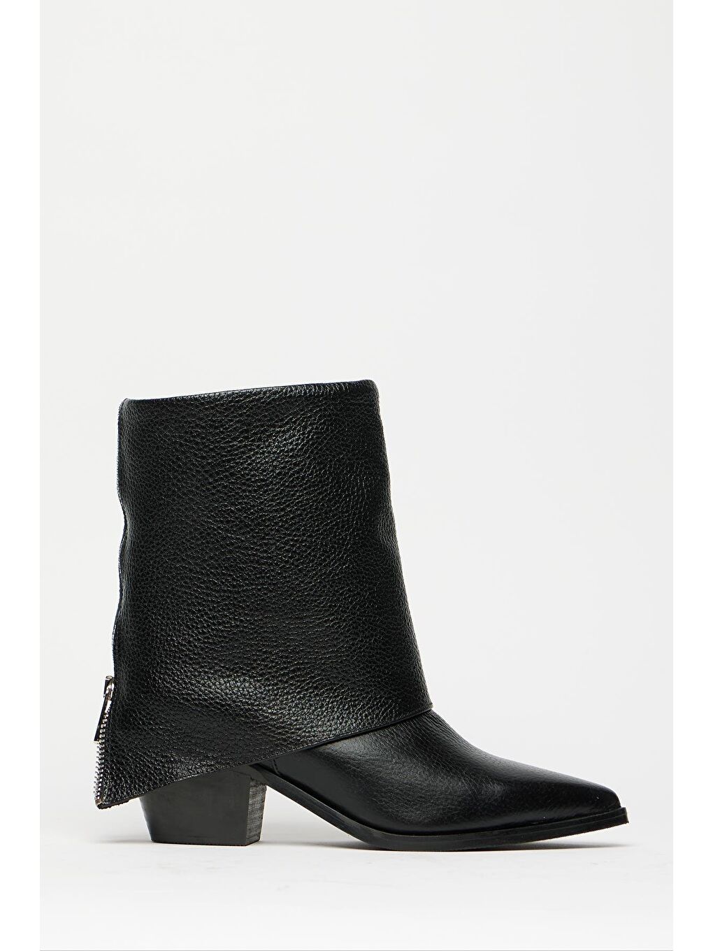 Kadın Siyah Hakiki Deri Western Topuklu Bot – Sivri Burun & Fermuar Aksesuarlı-1