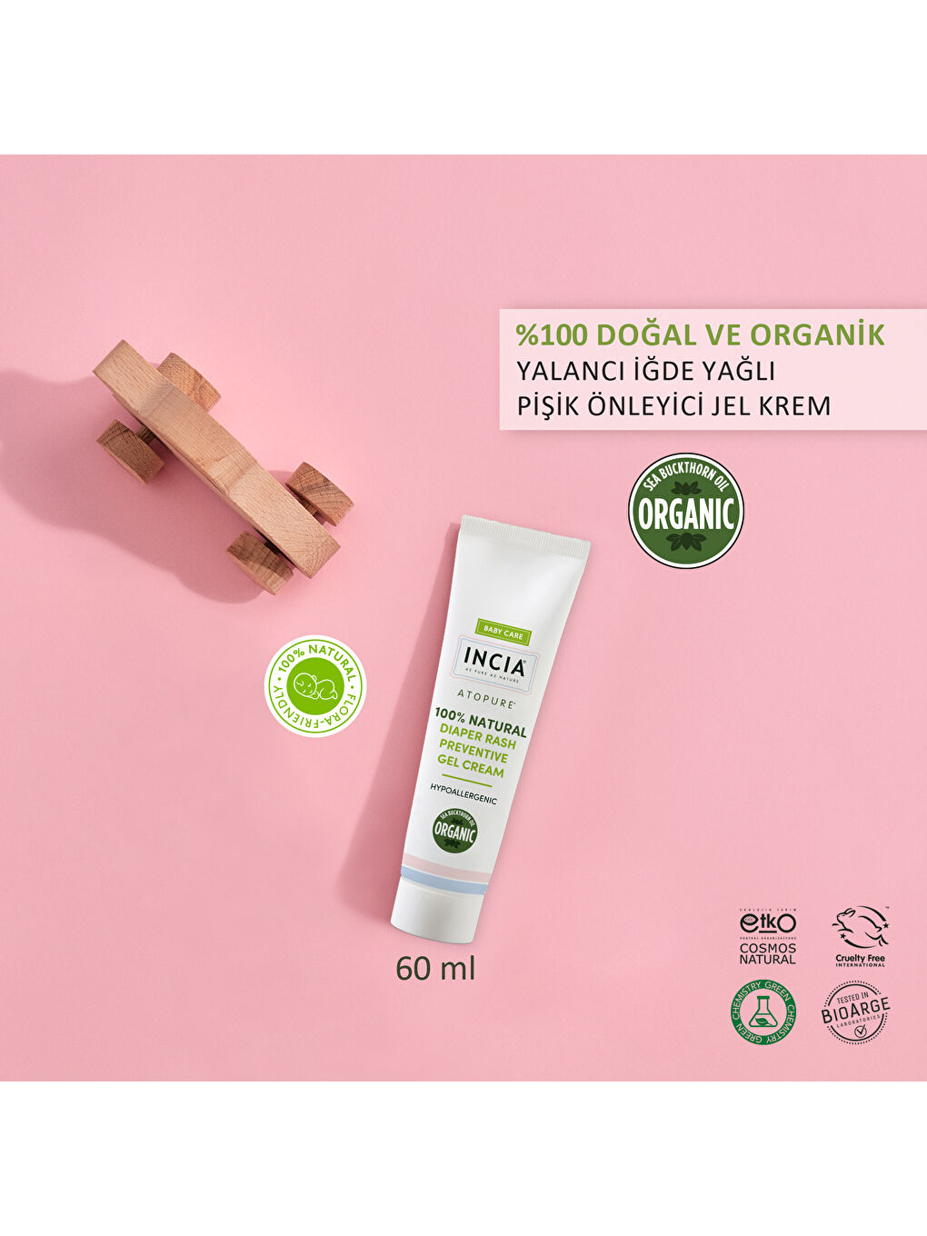 %100 Doğal Pişik Önleyici Jel Krem Organik Yalancı İğde Bakım Kremi Bitkisel 60 ml-1