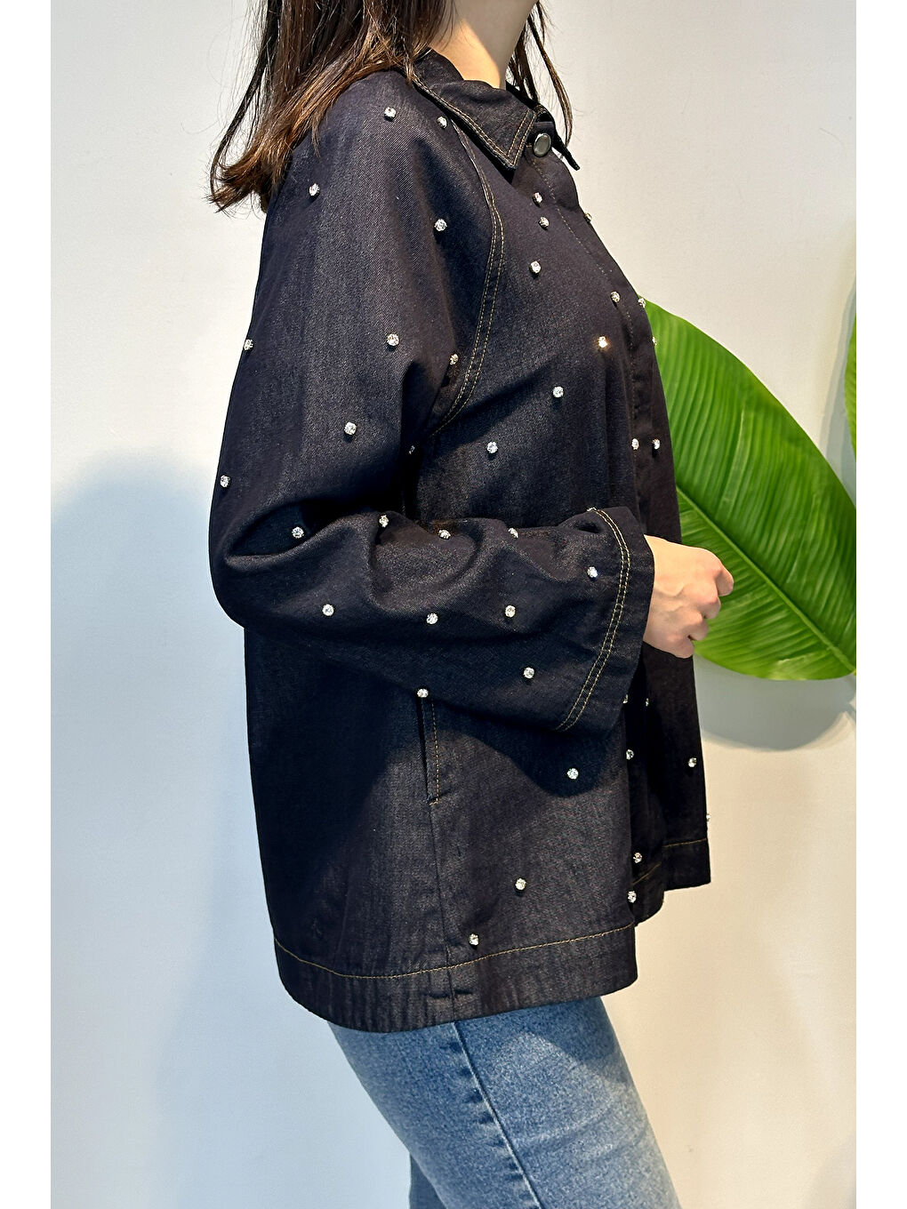 Taş Detaylı Gömlek Ceket 7439 Lacivert-4