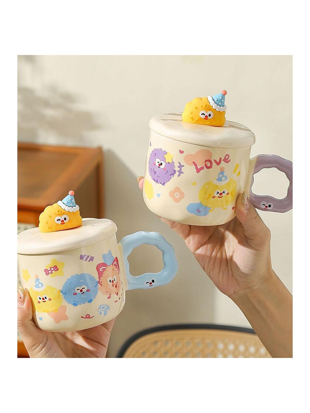 Karışık Neşeli Bulutlar Temalı Seramik Kupa-4