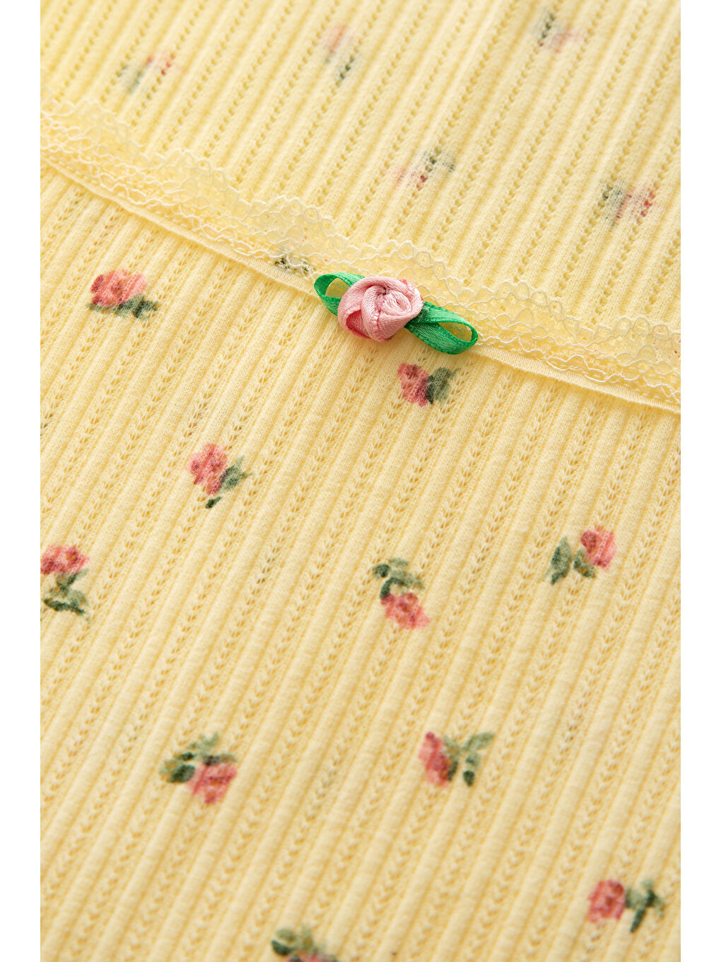 Kahverengi Kadın Kare Dantel Yaka Baby Overloklu Fiyonk Detaylı Pijama Takımı-3