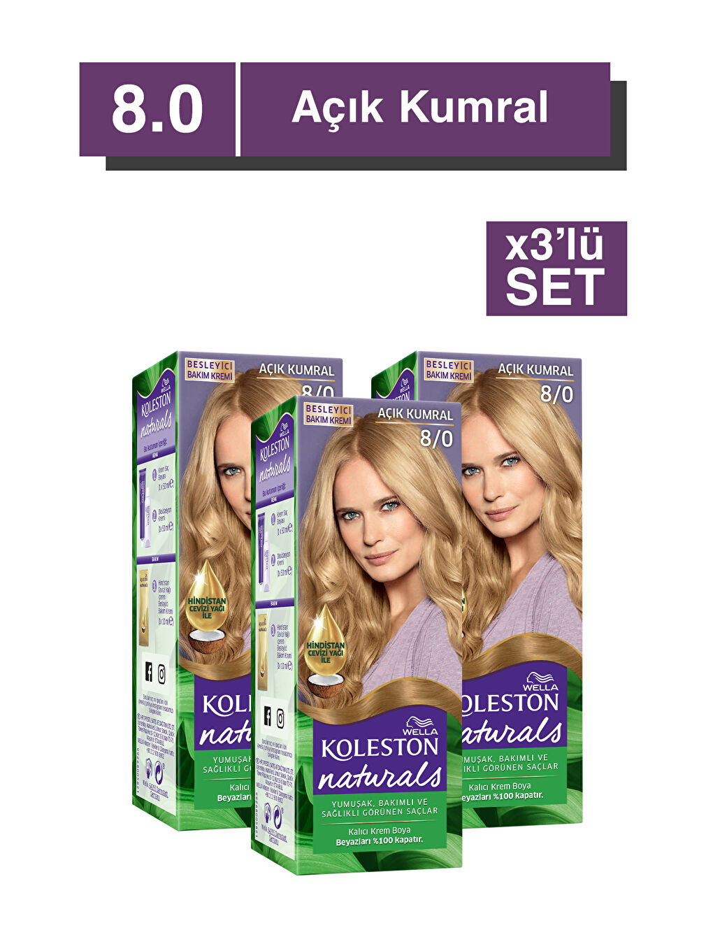 Wella Renksiz Koleston Supreme Saç Boyası 8/0 Açık Kumral x3'lü Set