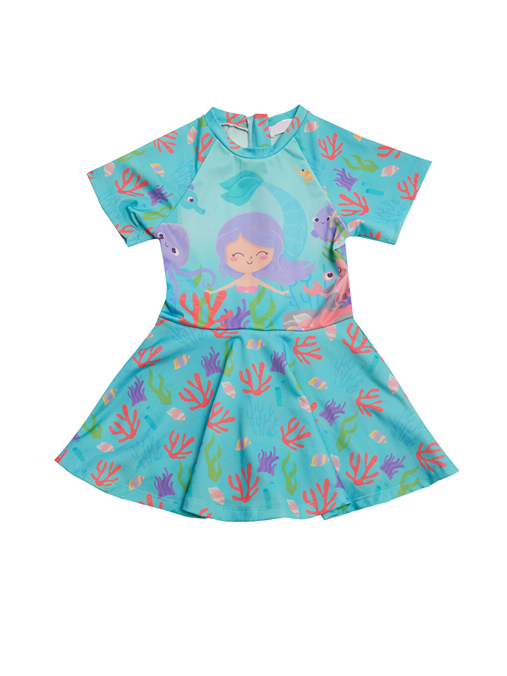 Yeşil UV Korumalı Kısa Kollu Şortlu Elbise Mayo Kız Çocuk Yüzücü Mayo 5229 Mint