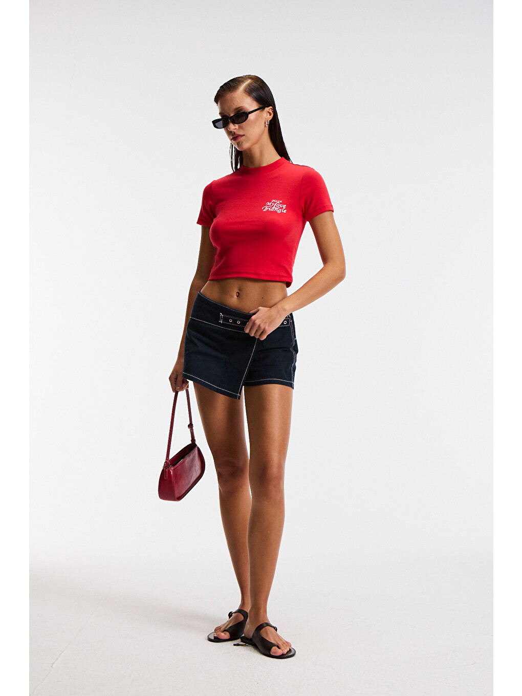 Mıreza Kadın Baskı Detaylı Slim Fit Kısa Kollu Yuvarlak Yaka Kırmızı T-shirt