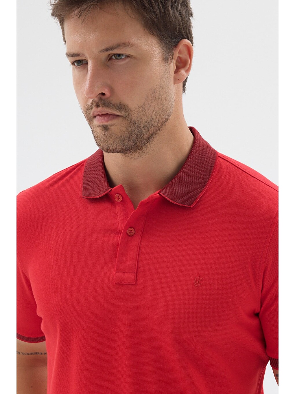 Kırmızı Polo Yaka Pike Kısa Kol Slim Fit %100 Pamuk Tişört 1011260171-3