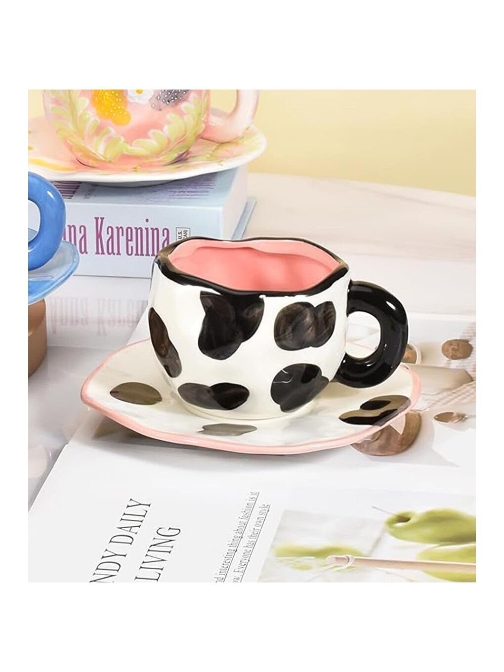 Karışık Moo Love Desenli Seramik Kupa & Tabak Seti