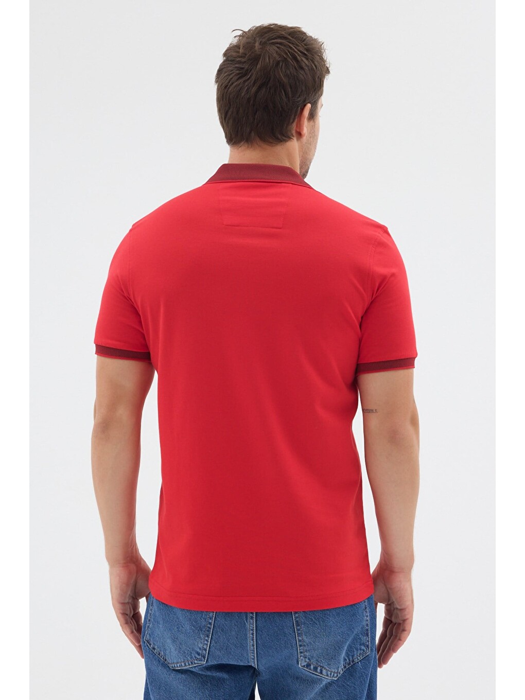 Kırmızı Polo Yaka Pike Kısa Kol Slim Fit %100 Pamuk Tişört 1011260171-4